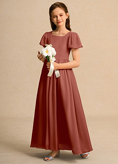 Azazie Lilia Junior Formal Flower Girl Klänningar Klä A-Linje i Chiffong med ärmar image3