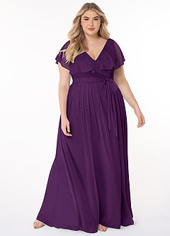 Azazie Jael Final Sale Grape A-Line V-Neck Mesh Dress image7