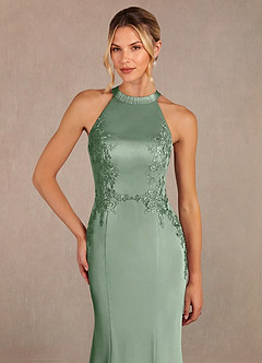 Azazie Tyra Mother of the Bride Dresses Matcha Mermaid Lace Stretch Satin Dress image4
