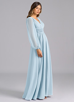 Azazie Palerma Bridesmaid Dresses Sky Blue A-Line Long Sleeve Chiffon Dress image3