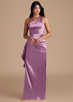 Azazie Latrice Bridesmaid Dresses Wisteria Sheath One Shoulder Metallic Satin Dress image6