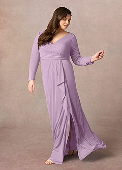 Azazie Risa Mother of the Bride Dresses Wisteria Mermaid V-Neck Pleated Mesh Dress image7