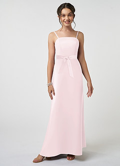 Azazie Anina Vestido de Rosa Rubor de Satin Mate de Acampanado con Lazo image4