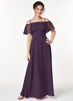 Azazie Maggie Junior Plum A-Line Off the Shoulder Chiffon Dress image3