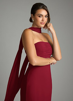 Azazie Saylor Brudtärnklänningar Klä av Sjöjungfru i Chiffong Axelbandslös Bourgogne image2