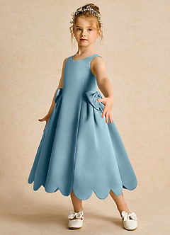 Azazie Macaroon vestidos de niña de las flores Vestido de Azul Malhumorado de Satin Mate de Princesa con Lazo image5