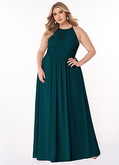 Azazie Bonnie Vestidos de damas de honor Vestido de Pino de Gasa de Corte en A con Cuello de pico fruncido image6