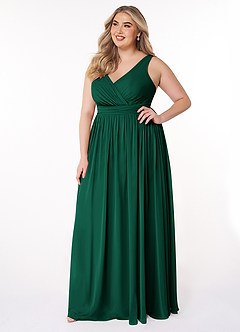 Azazie Kora Bridesmaid Dresses Emerald A-Line Pleated Chiffon Dress image9