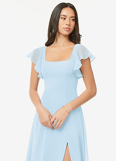 Azazie Bondi Jurken voor bruidsmeisjes Jurk van Chiffon met A-Lijn Geruffeld Hemelsblauw image6