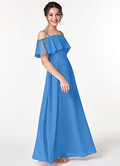 Azazie Maggie Junior Blue Jay A-Line Off the Shoulder Chiffon Dress image4
