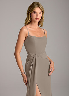 Azazie Tahlia Bridesmaid Dresses Taupe A-Line with Belt Chiffon Dress image2