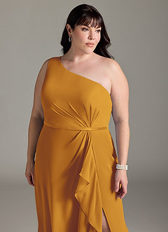 Azazie Liza Bridesmaid Dresses Butterscotch Mermaid One Shoulder Chiffon Dress image10