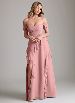 Azazie Sloane Vestidos de damas de honor Vestido de Rosa Polvorienta de Gasa de Corte en A con Escote de Corazón image4