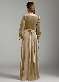 Azazie Leonia Bridesmaid Dresses Golden Tan A-Line Long Sleeve Velvet Dress image7