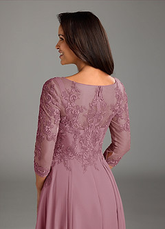 Azazie Marge Kleider für die Brautmutter A-Linie Schaufel Spitze Chiffon Kleid Vintage Mauve image4