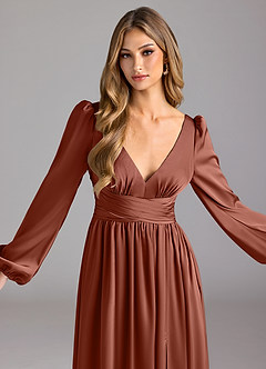 Azazie Norah Brautjungfernkleider A-Linie Stretch-Satin Kleid Rotbraun image5