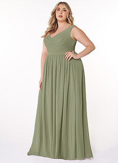 Azazie Keyla Bridesmaid Dresses Pistachio A-Line V-Neck Pleated Chiffon Dress image8