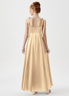 Azazie Rosey Junior A-Linie Herzausschnitt Metallischer Satin Kleid Gold image2