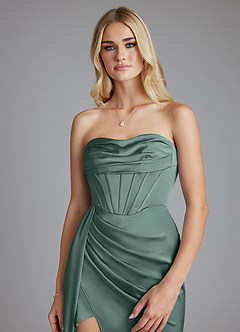 Azazie Amyra Bridesmaid Dresses Eucalyptus Mermaid Off the Shoulder Stretch Satin Convertible Dress image8