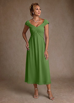Azazie Mirta Mother of the Bride Dresses Basil A-Line Pleated Floral Burnout Dress image1