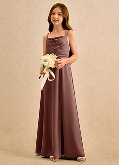 Azazie Chamomile Girls Formal Flower Girl Klänningar Klänning A-Line i Stretch Satin Plisserad image3