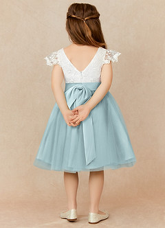 Azazie Vetty Flower Girl Dresses Ivory Mist A-Line Lace Tulle Dress image2