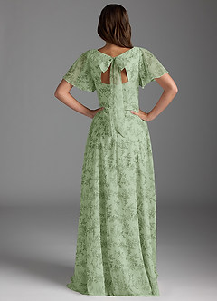 Azazie Kimber Bridesmaid Dresses Green Fern Floral A-Line Flounce Sleeve Chiffon Dress image2