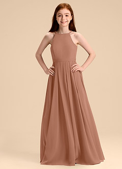 Azazie Arianthe Junior Abito A-Line in Chiffon Plissettato Bronzo image7