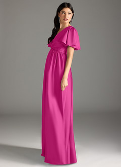 Azazie Verna Maternity Bridesmaid Dresses A-Line Ruched Stretch Satin Floor-Length Dress image7