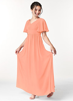 Azazie Temeka Junior Sunset A-Line Pleated Chiffon Dress image3