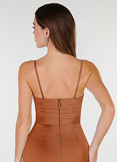 Azazie Yola Bridesmaid Dresses Copper Sheath V-Neck Pleated Stretch Satin Convertible Dress image8