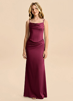 Azazie Sorrel Junior Robe Sirène en Satin extensible Drapé Bourgogne image6