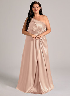 Azazie Brooke Bridesmaid Dresses English Rose A-Line One Shoulder Metallic Satin Dress image11