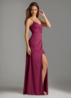 Azazie Maci Bridesmaid Dresses Mulberry Sheath Pleated Mesh Dress image4