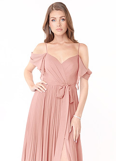 Azazie Lyney Brautjungfernkleider A-Linie Schulterfrei Chiffon Kleid Rosettenrosa image6