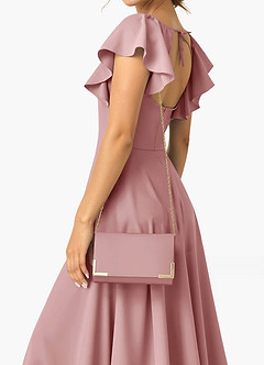 front Matching Color Matte Satin Block Heel Sandals & Envelope Clutch Set