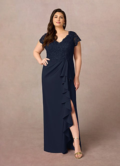 Azazie Carmen Mère de la mariée Robes Robe Fourreau en Dentelle Bleu Marine Foncé image7