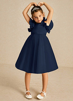 Azazie Kaeya Flower Girl Dresses Dark Navy A-Line Bow Tulle Dress image3