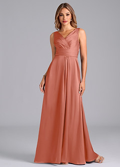 Azazie Karina Bridesmaid Dresses Salmon Pink A-Line Pleated Stretch Satin Dress image4