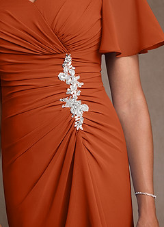 Azazie Suffolk Moeder van de bruid jurken A-Lijn Jurk van Chiffon Geplooid Verbrande Sinaasappel image5