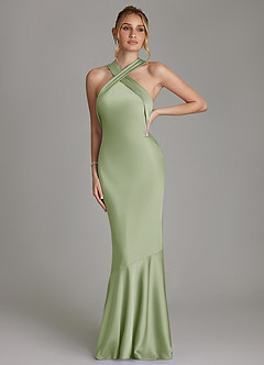 Azazie Reign Bridesmaid Dresses Dusty Sage Mermaid Pleated Stretch Satin Dress image4