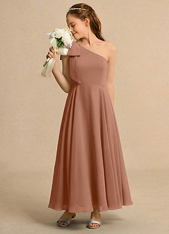 Azazie Guppy Junior Formal Flower Girl Dresses Bronzer A-Line One Shoulder Chiffon Dress image5