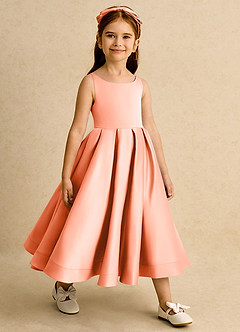 Azazie Babs Flower Girl Dresses Sunset Ball-Gown Pleated Matte Satin Dress image4
