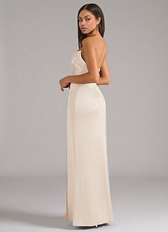 Azazie Marla Vestidos de damas de honor Vestido de Alabastro Blanco de Satén Elástico de Corte Recto Convertible con Sin tirantes image5