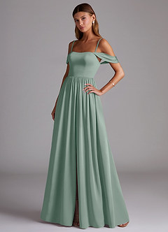 Azazie Calianna Abiti da Damigella Abito Convertibile A-Line in Raso Elasticizzato a Spalla Scoperta Salvia Argentata image3