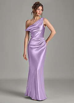 Azazie Emerson Bridesmaid Dresses Lilac Mermaid Off the Shoulder Metallic Satin Dress image4