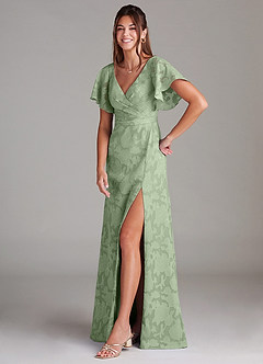 Azazie Ambrosia Bridesmaid Dresses Dusty Sage A-Line Pleated Floral Burnout Dress image4