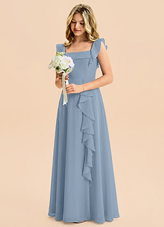 Azazie Nori Junior Dusty Blue A-Line Ruched Chiffon Dress image5