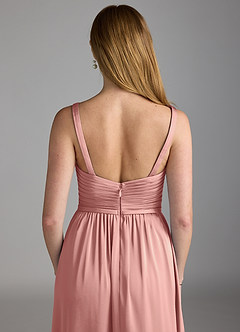 Azazie Chanel Bridesmaid Dresses Rosette A-Line Pleated Stretch Satin Dress image4
