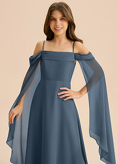 Azazie Moana Junior A라인 주름진 쉬폰 플로어 길이 주니어 신부 들러리 드레스 image7